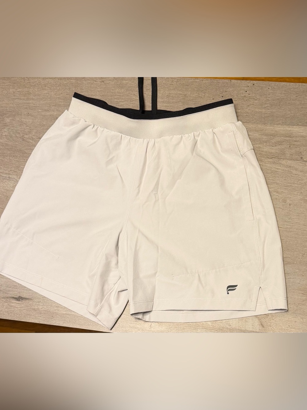 Fabletics Light Gray 5inch Shorts with Black Waistband and Drawstring